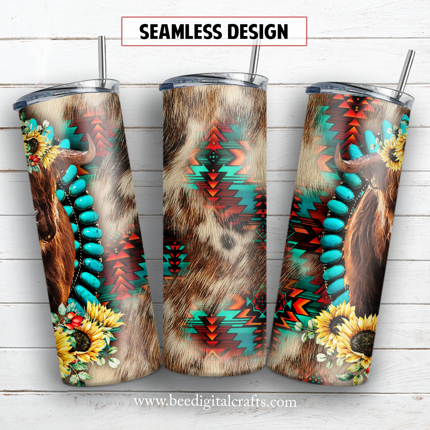 Highland cow 20 oz skinny tumbler sublimation design