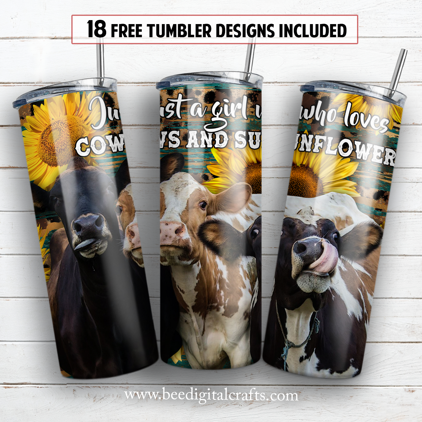 Cows and sunflower 20 oz skinny tumbler sublimation design