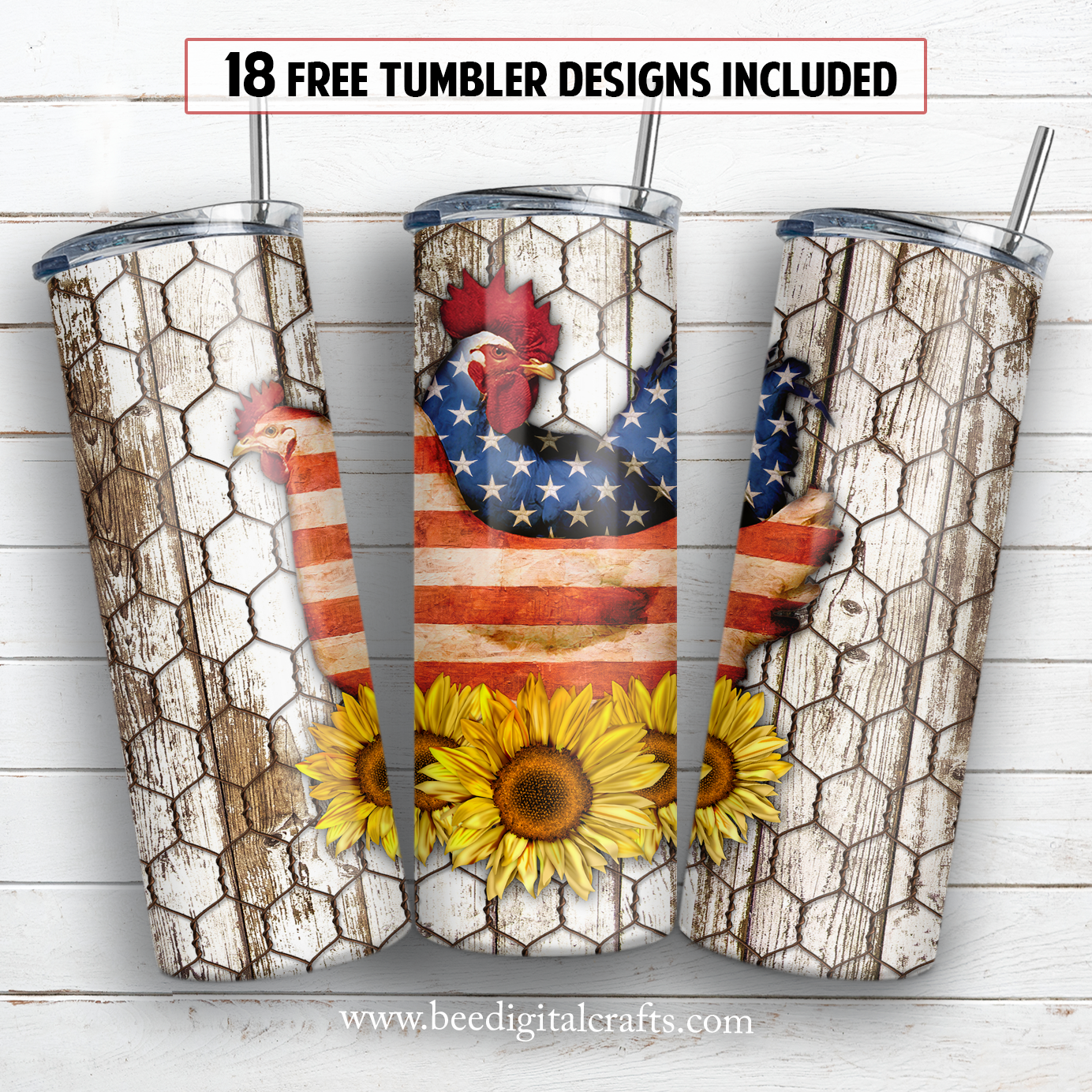 Chicken and rooster 20 oz skinny tumbler sublimation design