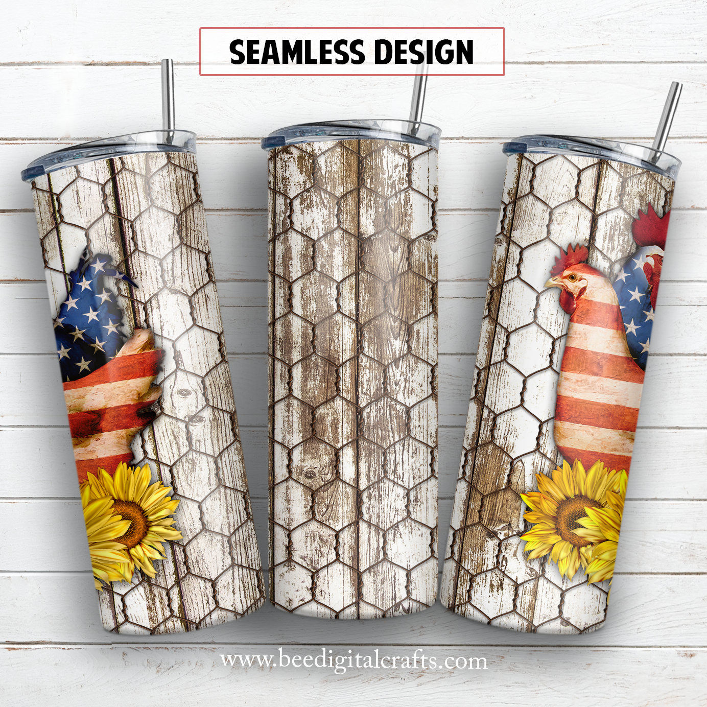 Chicken and rooster 20 oz skinny tumbler sublimation design