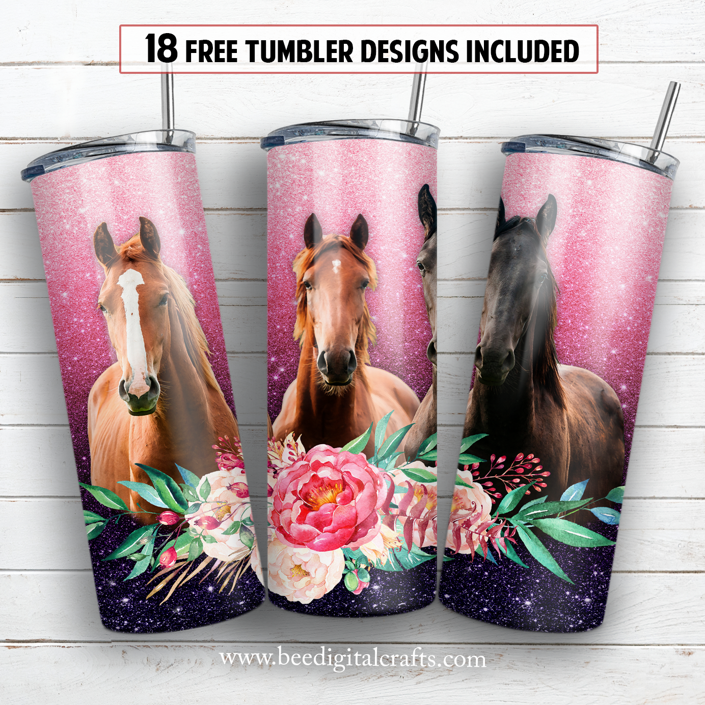 Horse and flower 20 oz skinny tumbler sublimation design