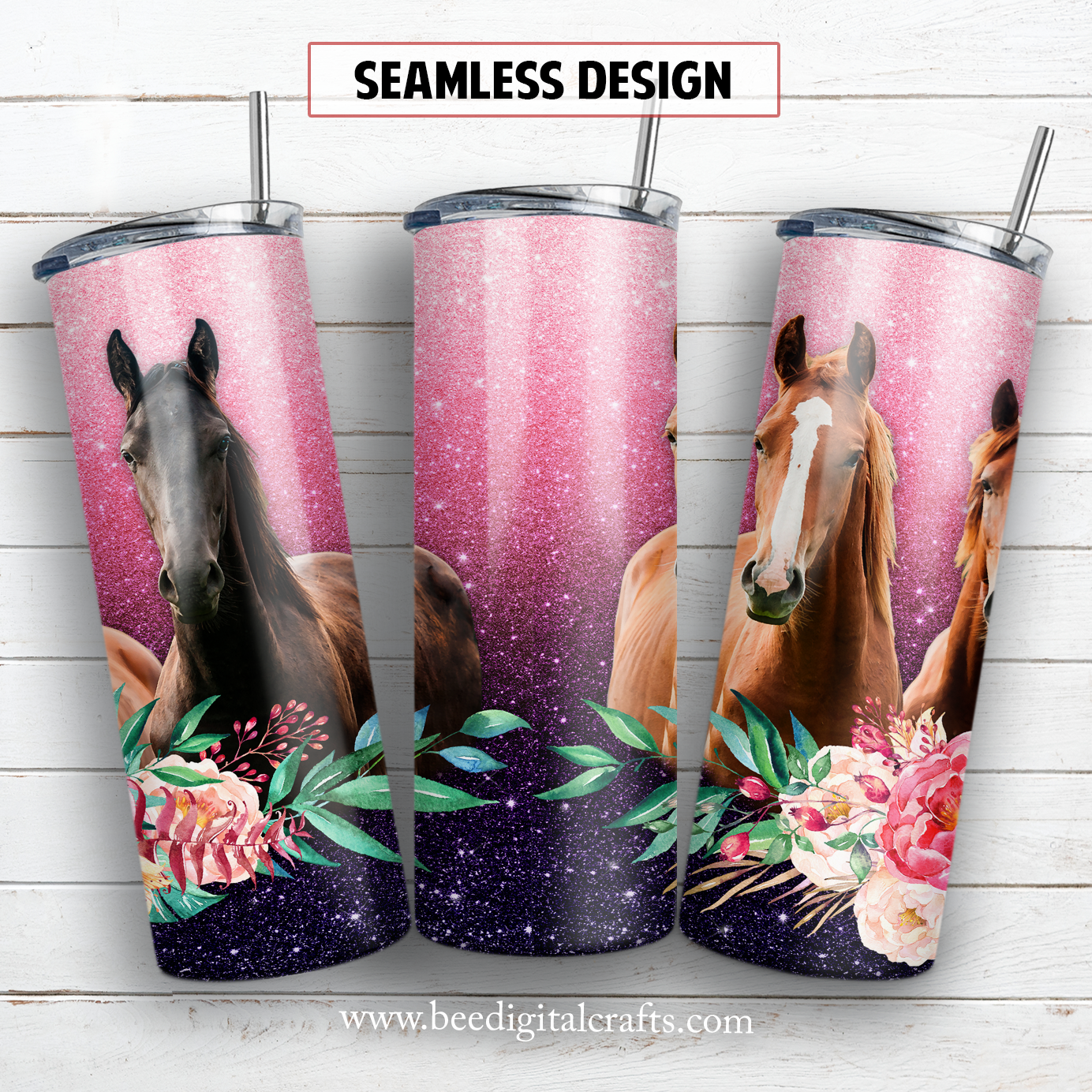 Horse and flower 20 oz skinny tumbler sublimation design