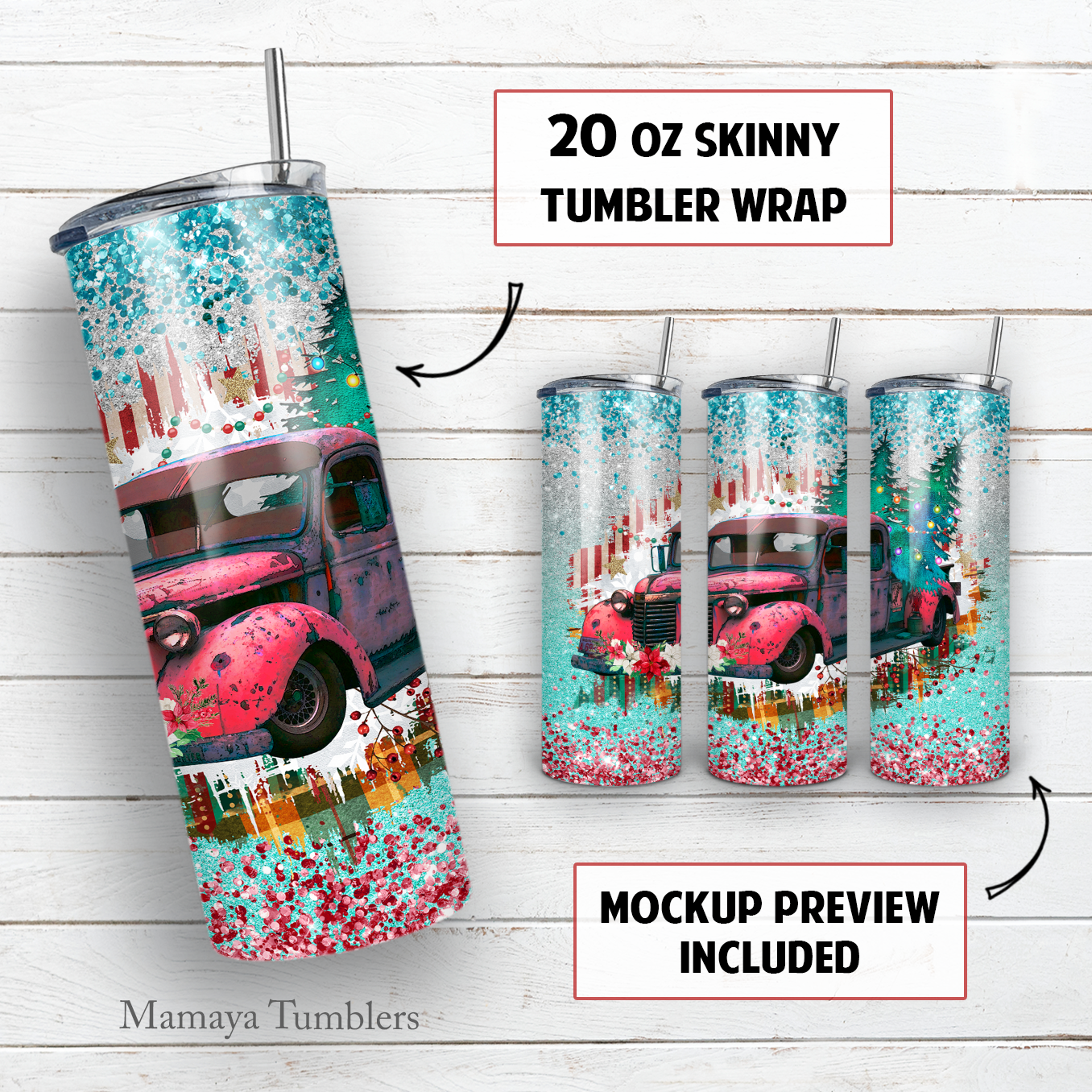 Christmas truck 20 oz skinny tumbler sublimation design