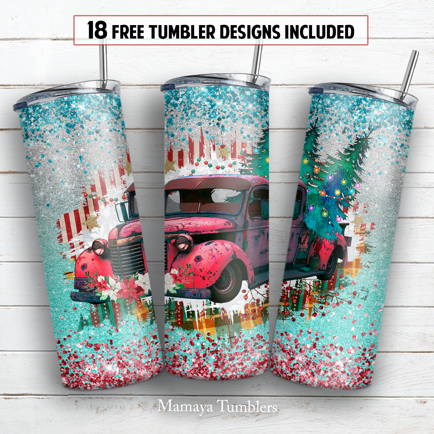 Christmas truck 20 oz skinny tumbler sublimation design