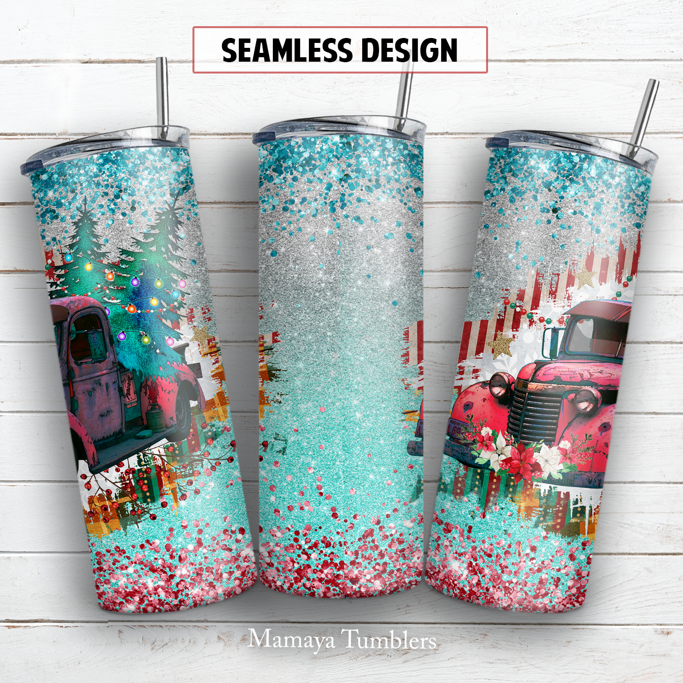 Christmas truck 20 oz skinny tumbler sublimation design