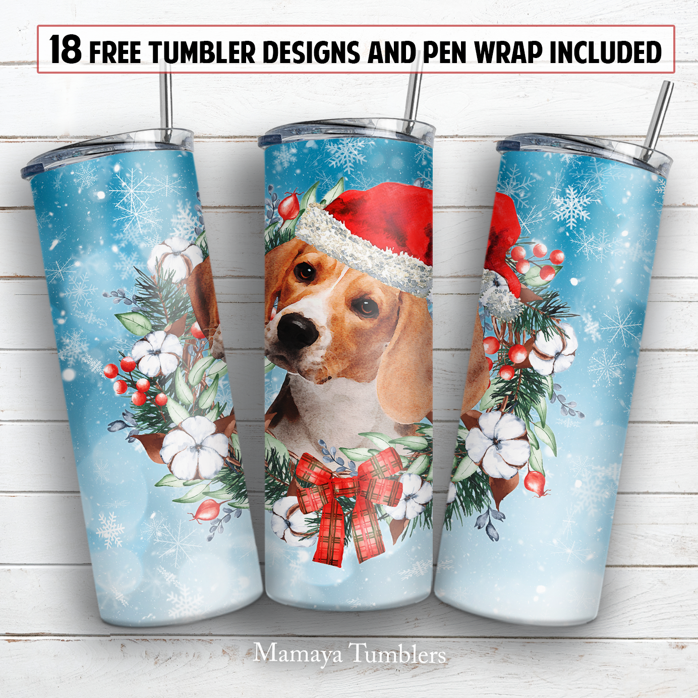 Christmas beagle 20 and 30 oz skinny tumbler sublimation design