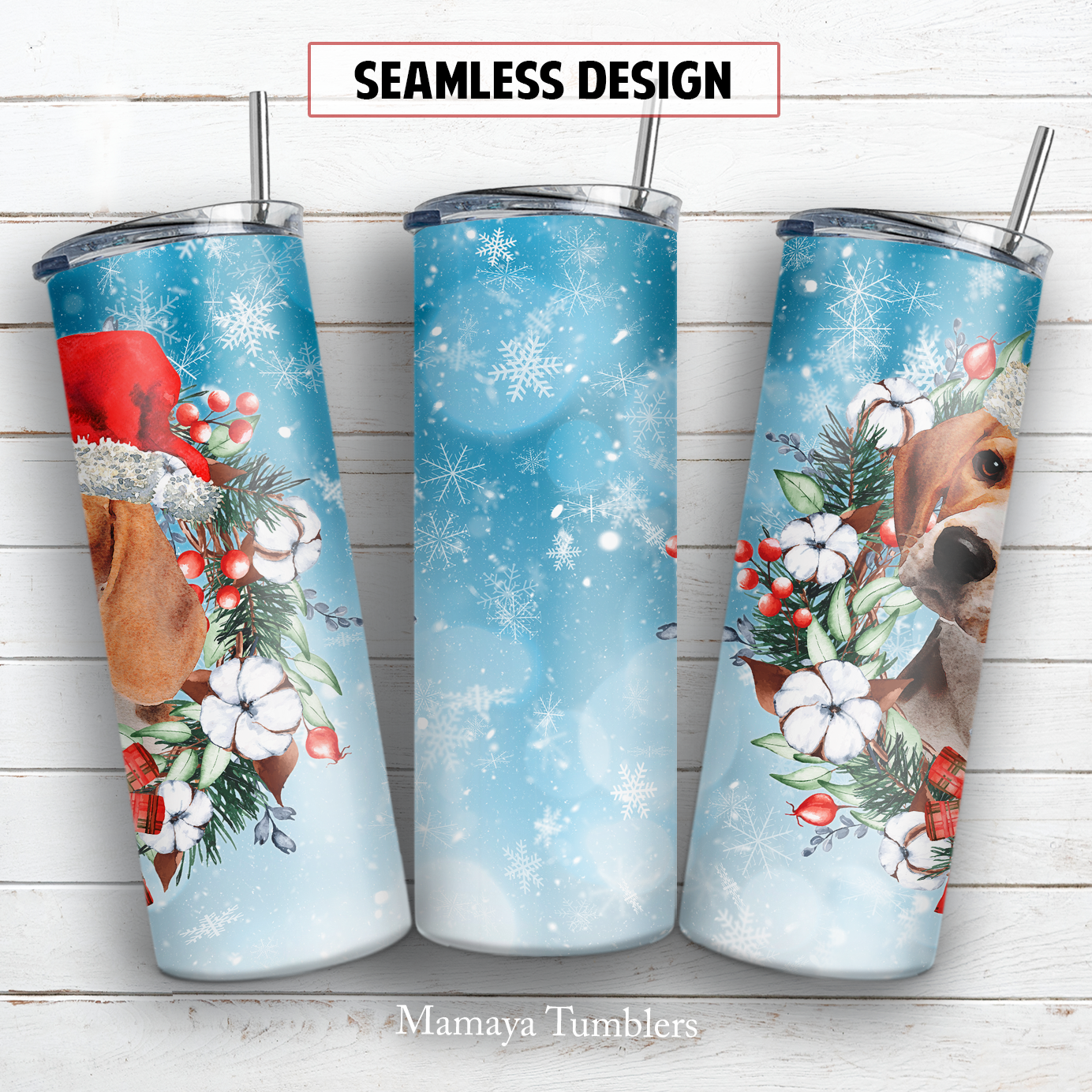 Christmas beagle 20 and 30 oz skinny tumbler sublimation design