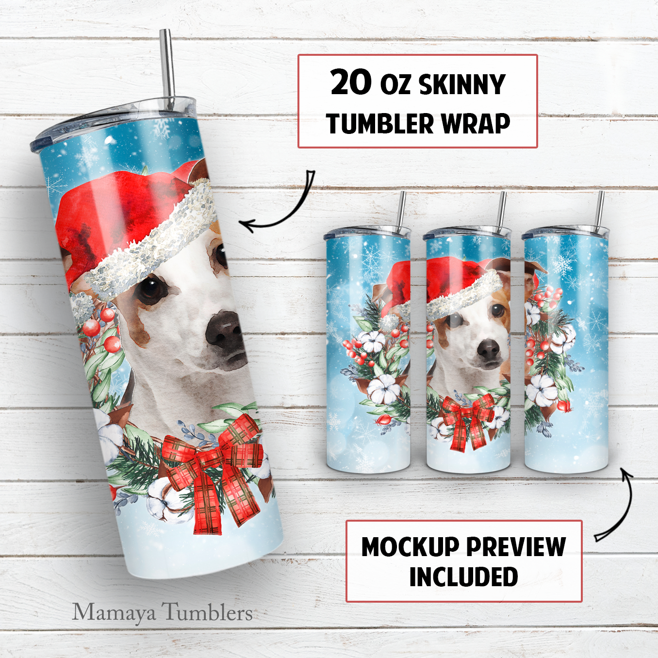 Christmas jack russel 20 oz skinny tumbler sublimation design