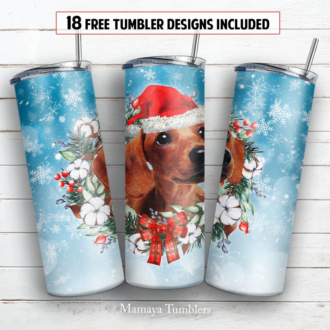 Christmas dachshund 20 and 30 oz skinny tumbler sublimation design