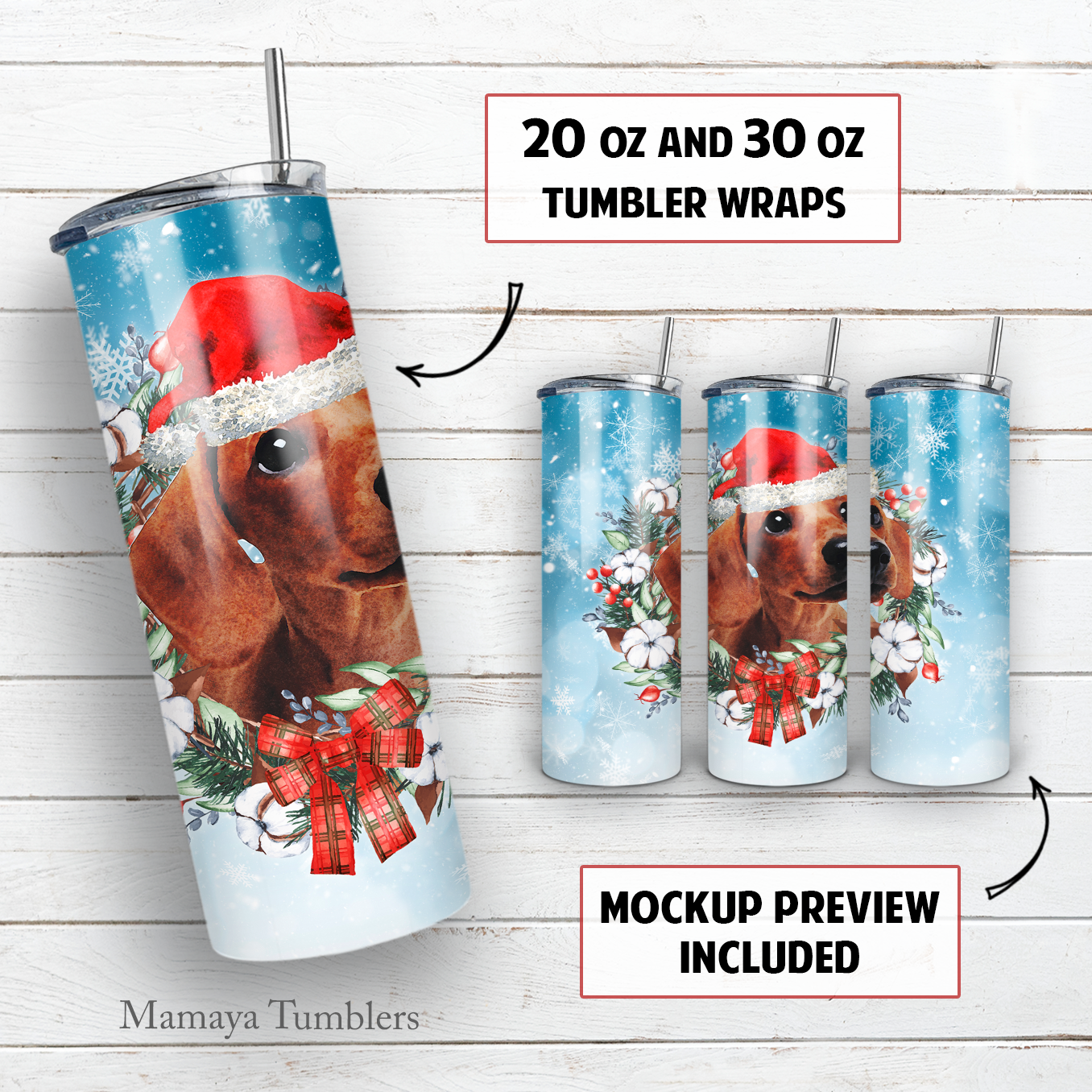 Christmas dachshund 20 and 30 oz skinny tumbler sublimation design