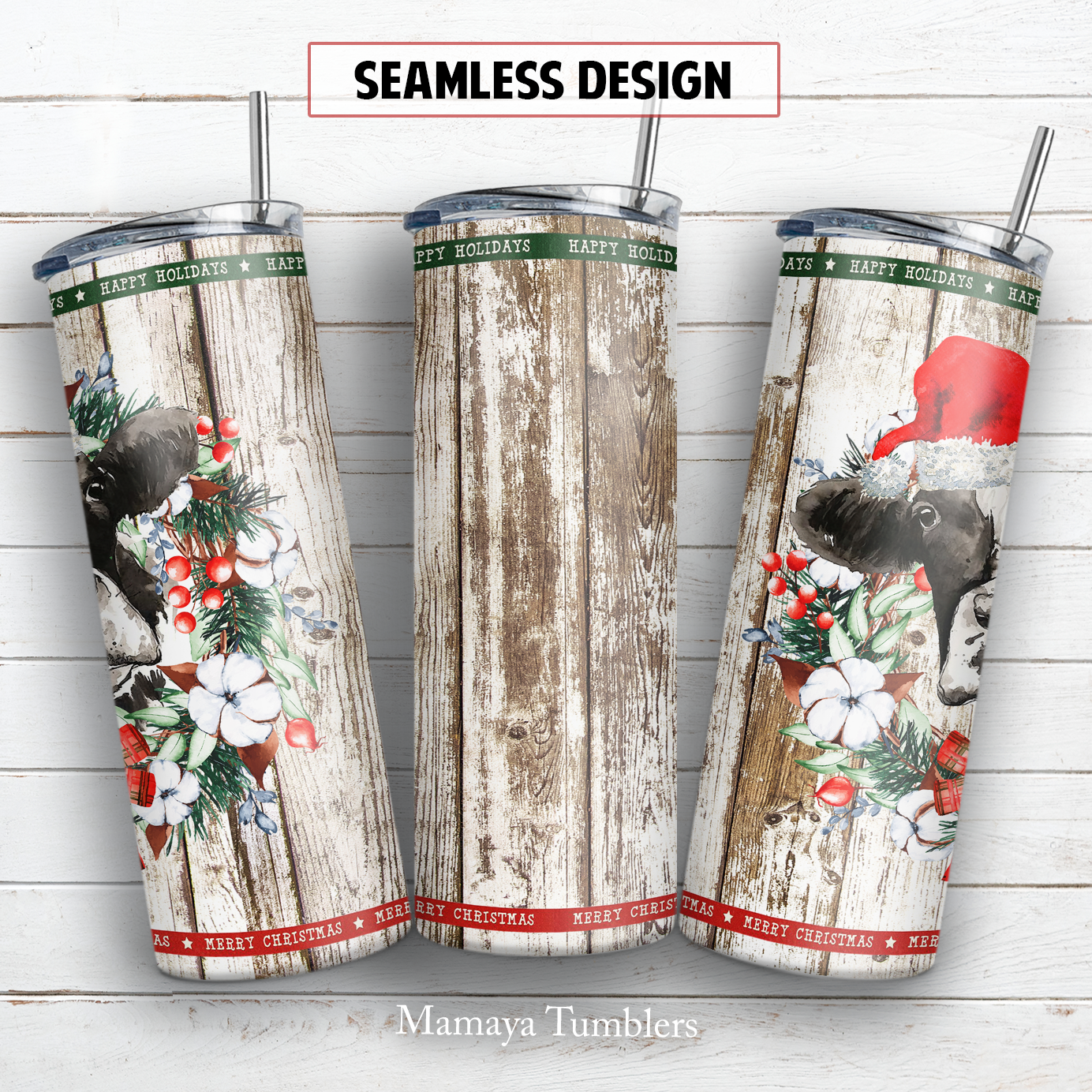 Christmas cow 20 oz skinny tumbler sublimation design