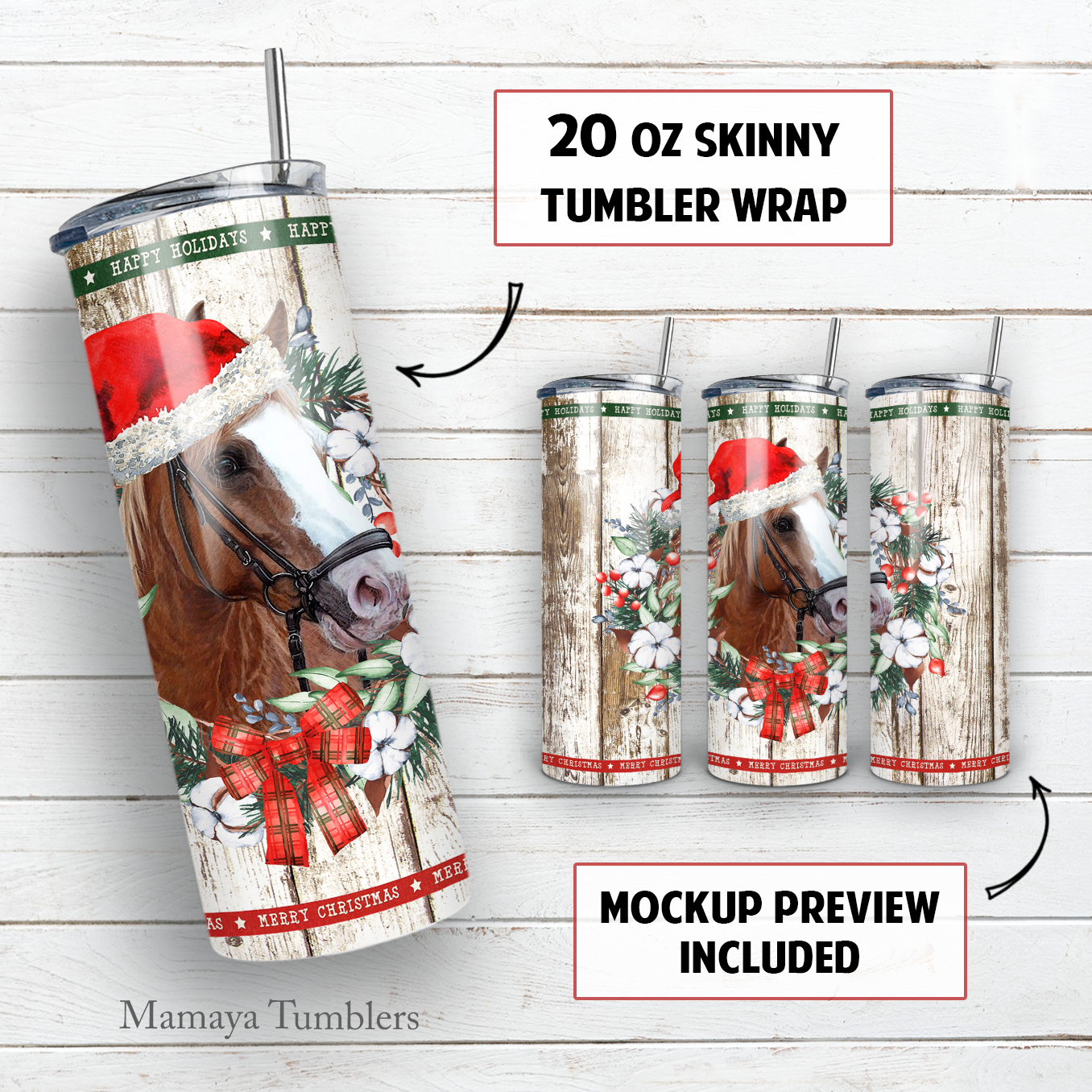 Christmas horse 20 oz skinny tumbler sublimation design