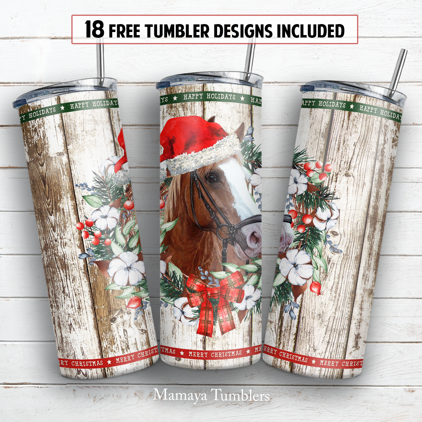 Christmas horse 20 oz skinny tumbler sublimation design