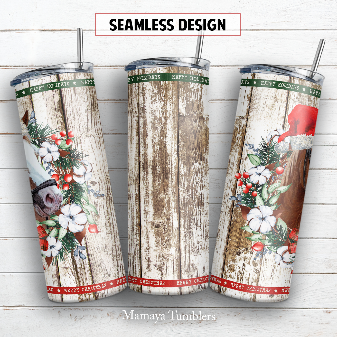 Christmas horse 20 oz skinny tumbler sublimation design