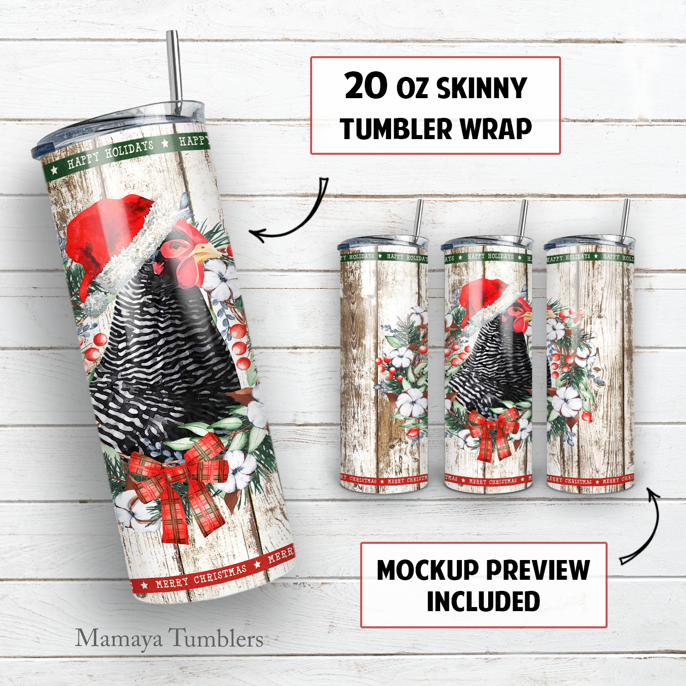 Christmas chicken 20 oz skinny tumbler sublimation design