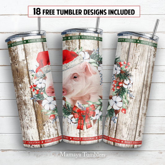 Christmas pig 20 oz skinny tumbler sublimation design