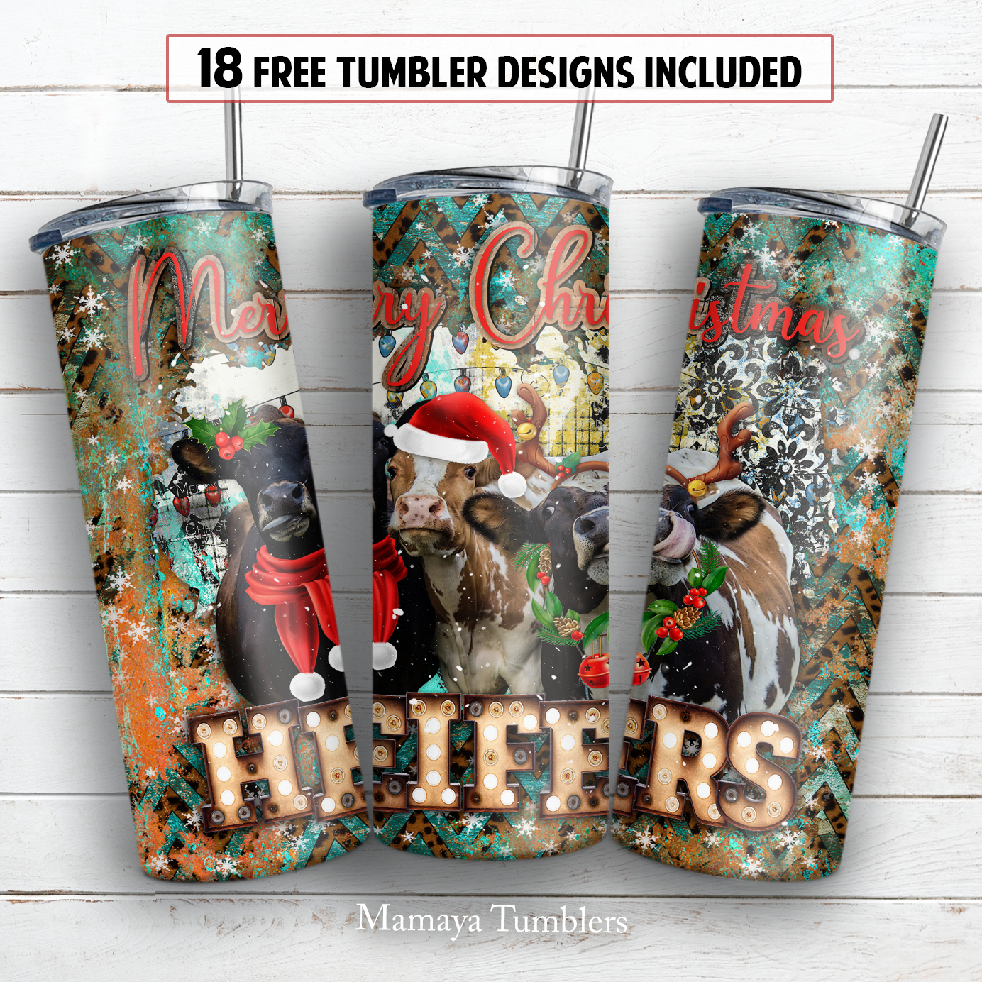 Merry Christmas heifers 20 oz skinny tumbler sublimation design