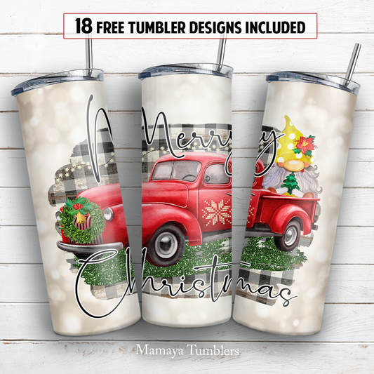 Christmas truck and gnome 20 oz skinny tumbler sublimation design