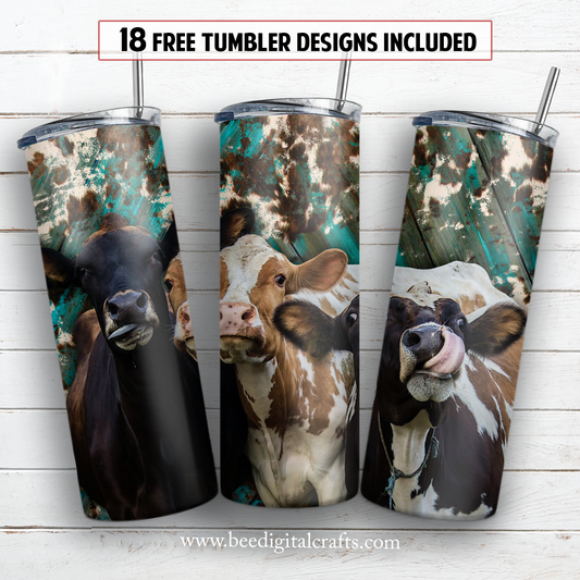 Cow trio 20 oz skinny tumbler sublimation design