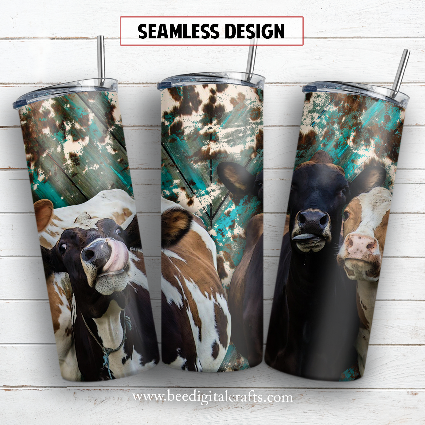 Cow trio 20 oz skinny tumbler sublimation design