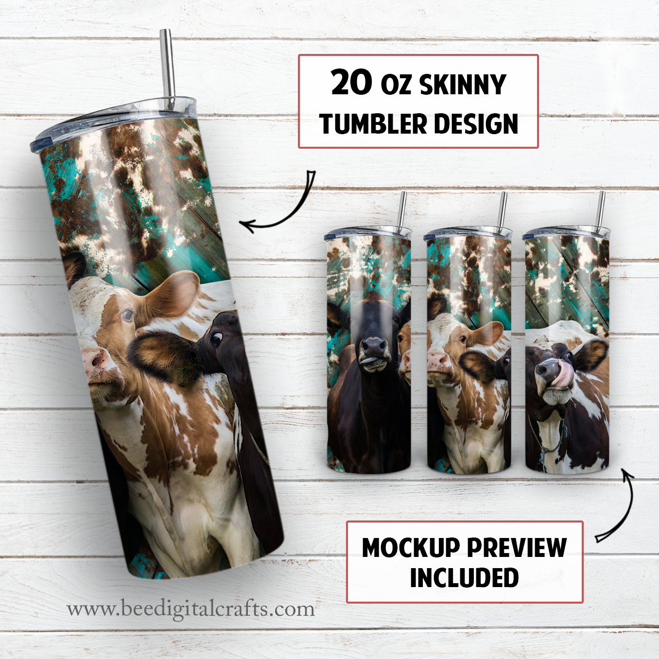 Cow trio 20 oz skinny tumbler sublimation design