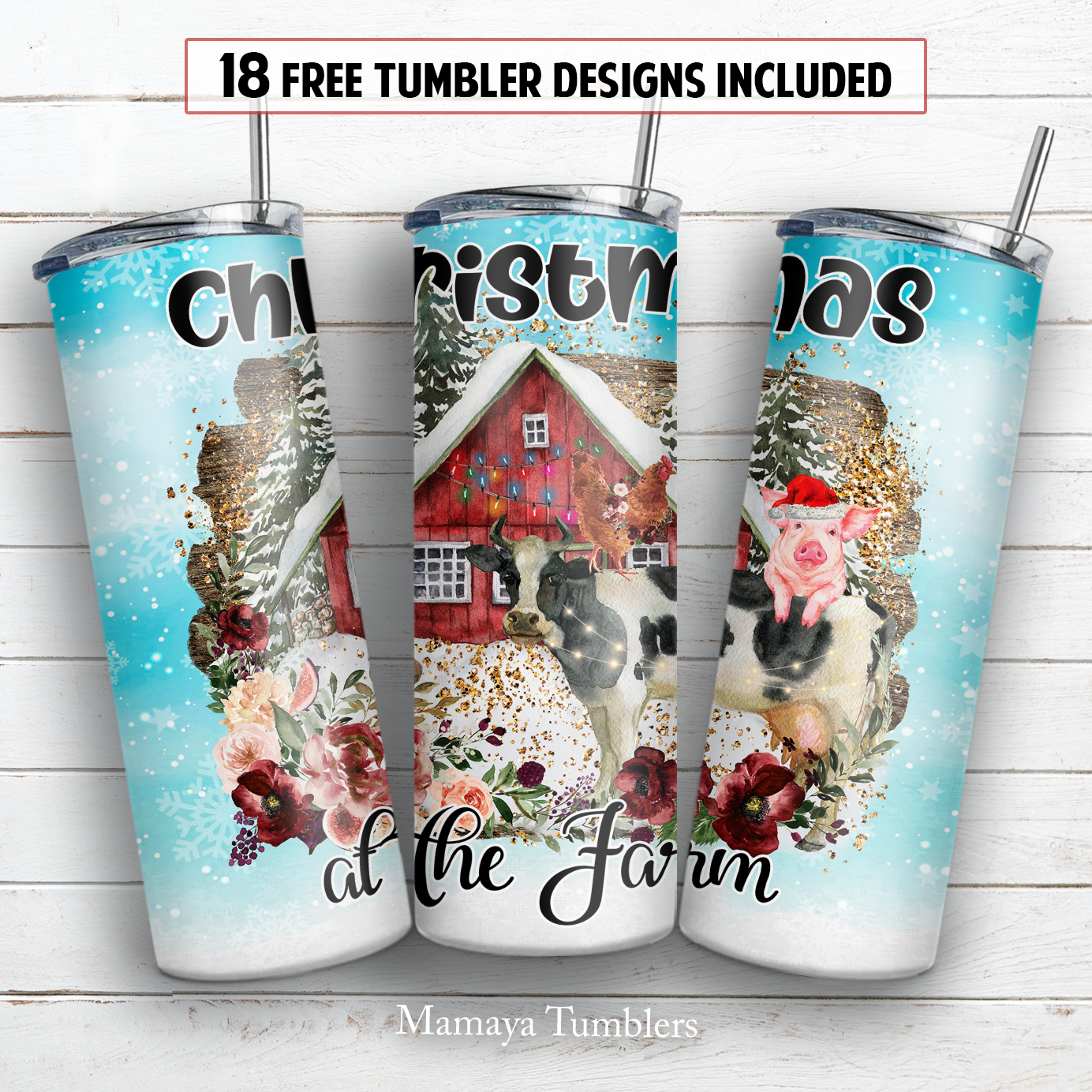 Christmas at the farm 20 oz skinny tumbler sublimation design