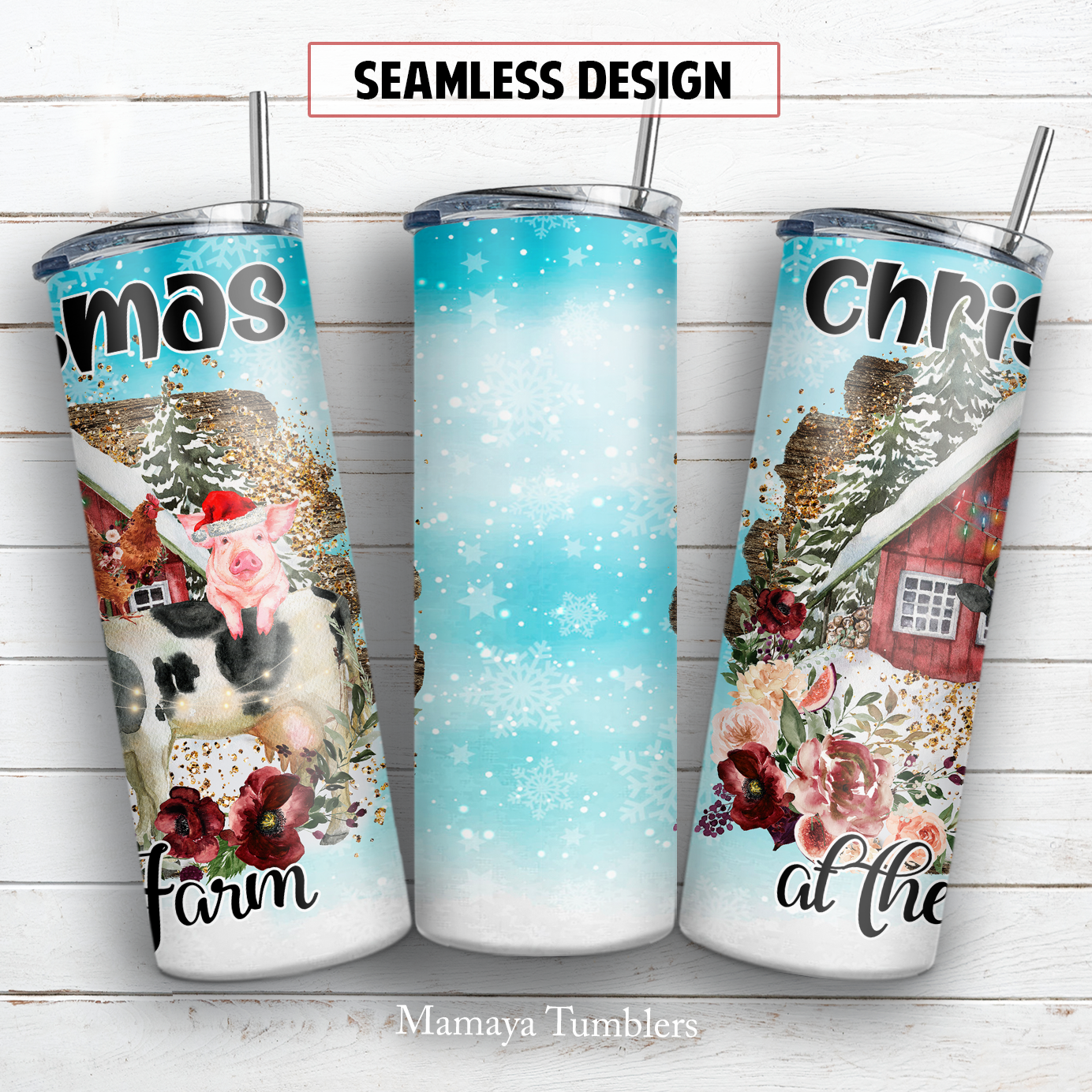 Christmas at the farm 20 oz skinny tumbler sublimation design