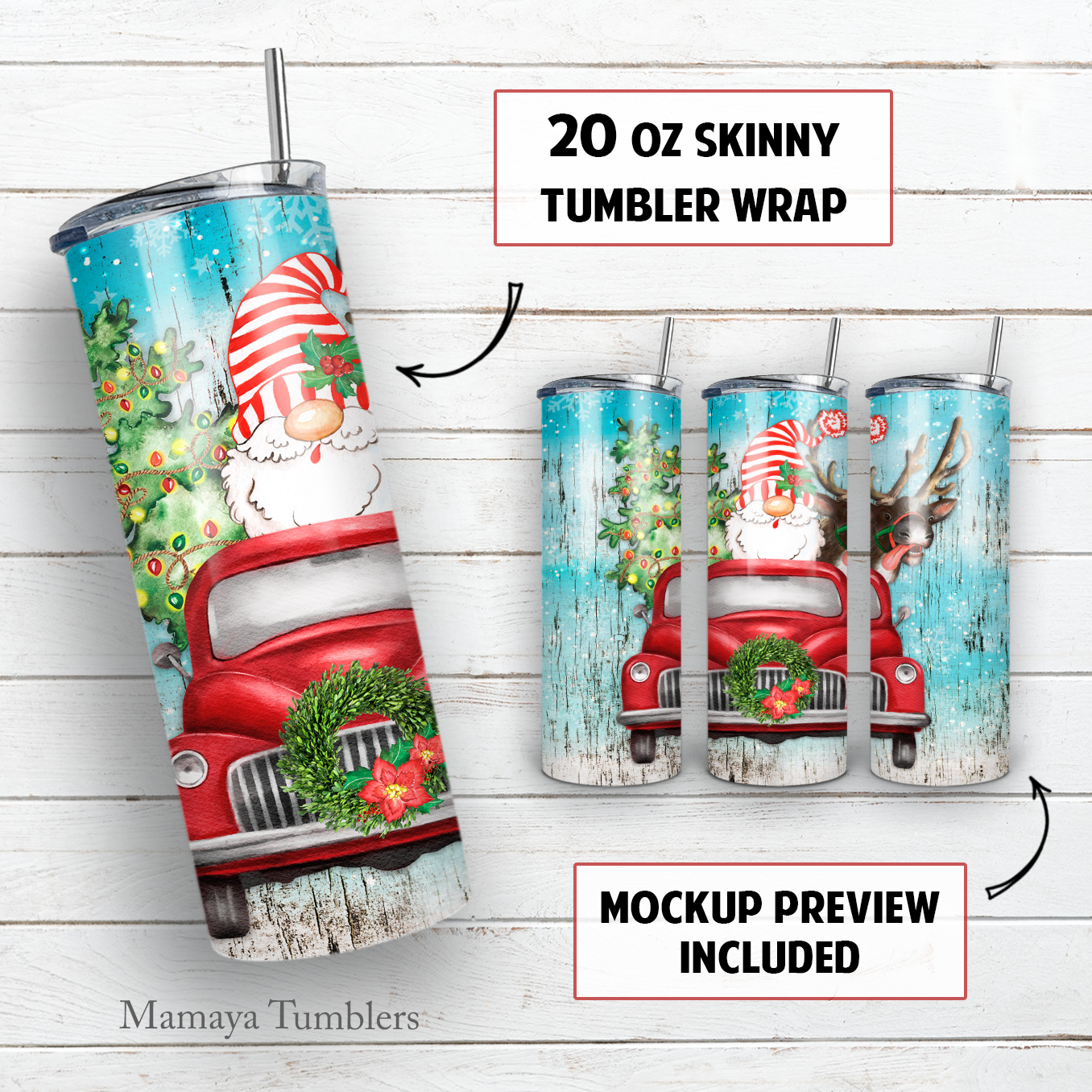 Christmas gnome 20 oz skinny tumbler sublimation design