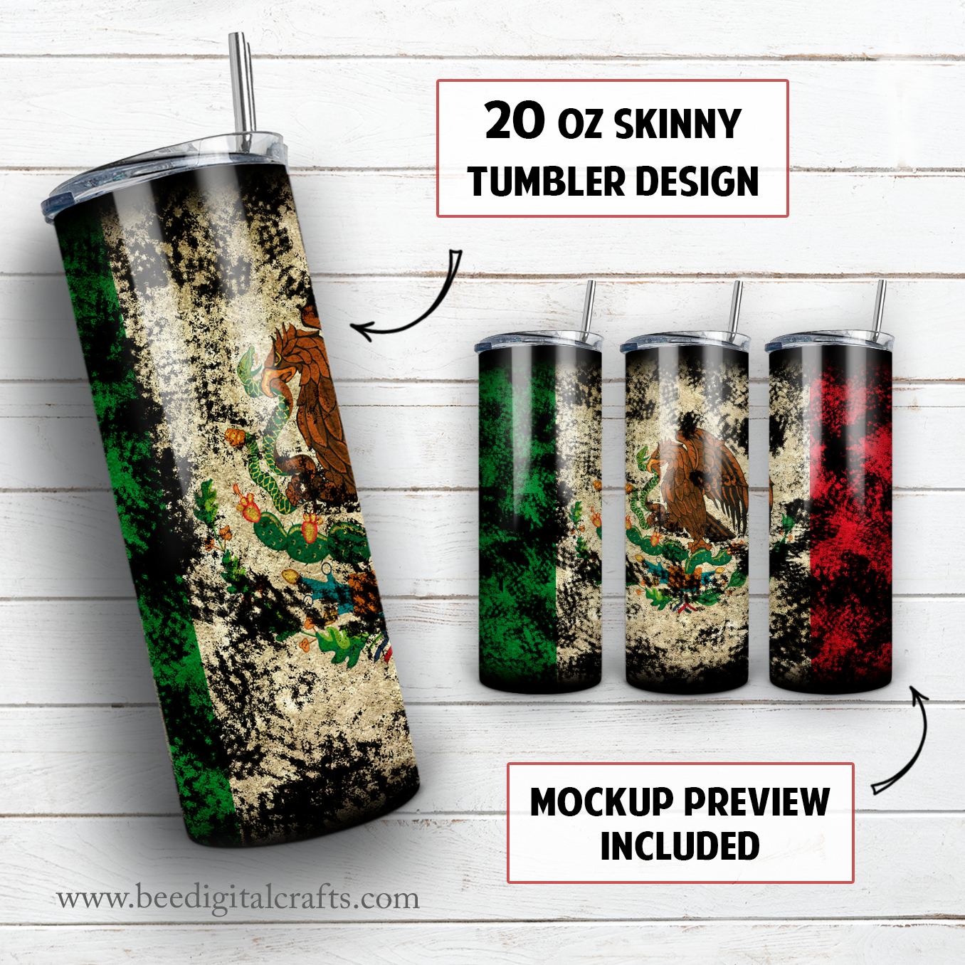 Lefty SM Tumbler with Mexican colors and flag 20oz