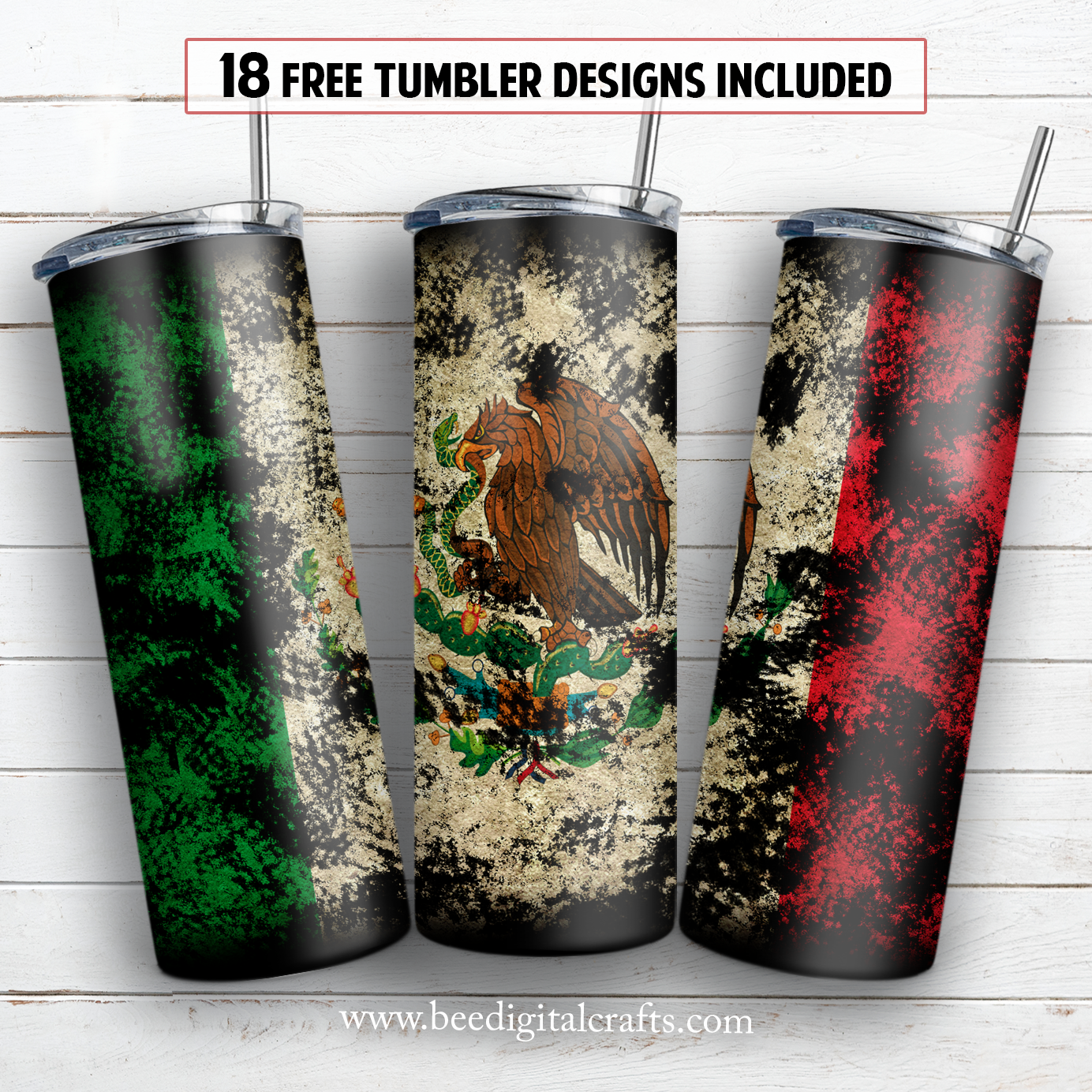 Mexican flag 20 oz skinny tumbler sublimation design