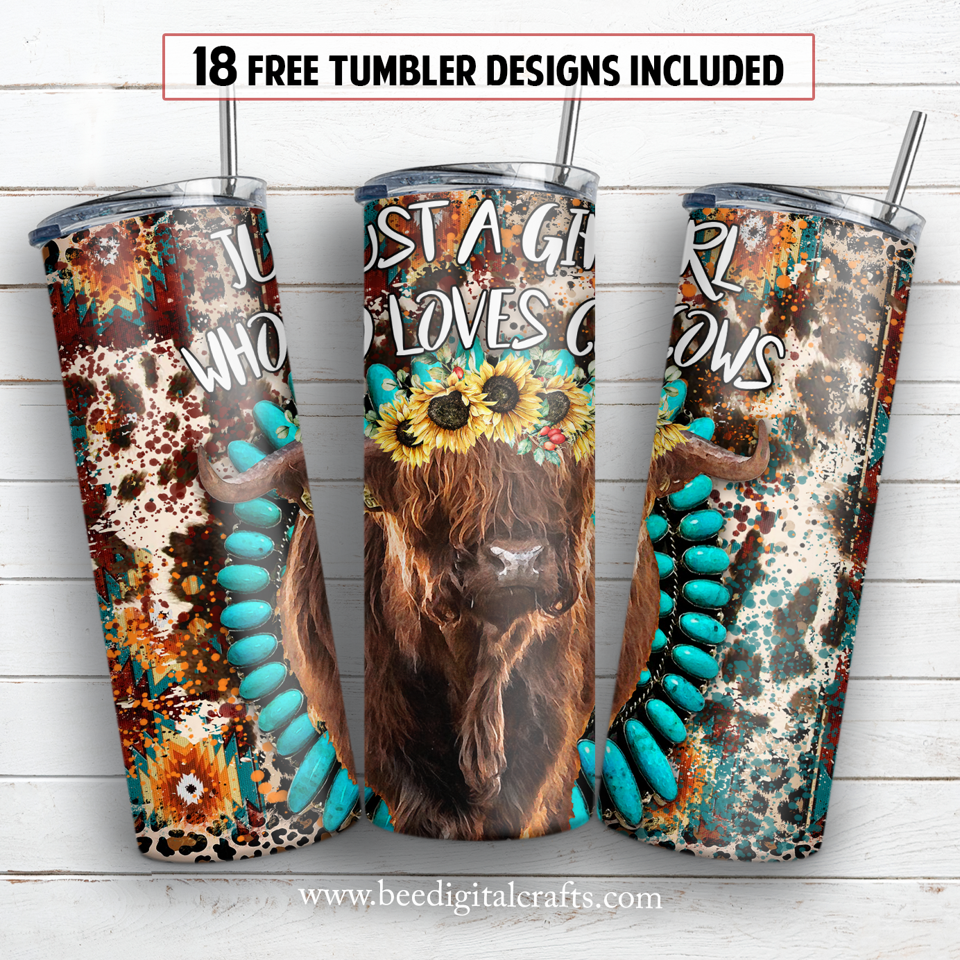 Just a girl who loves cows 20 oz skinny tumbler sublimation design