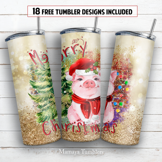 Christmas pig 20 oz skinny tumbler sublimation design