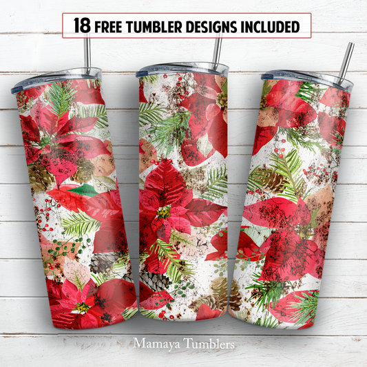 Christmas flower 20 oz skinny tumbler sublimation design