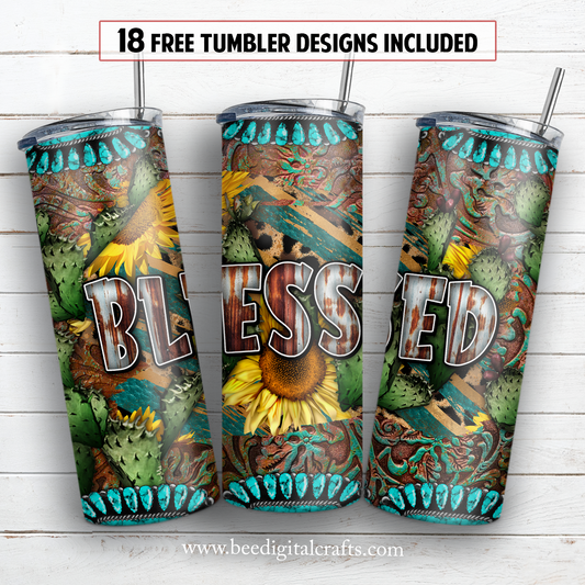 Blessed 20 oz skinny tumbler sublimation design