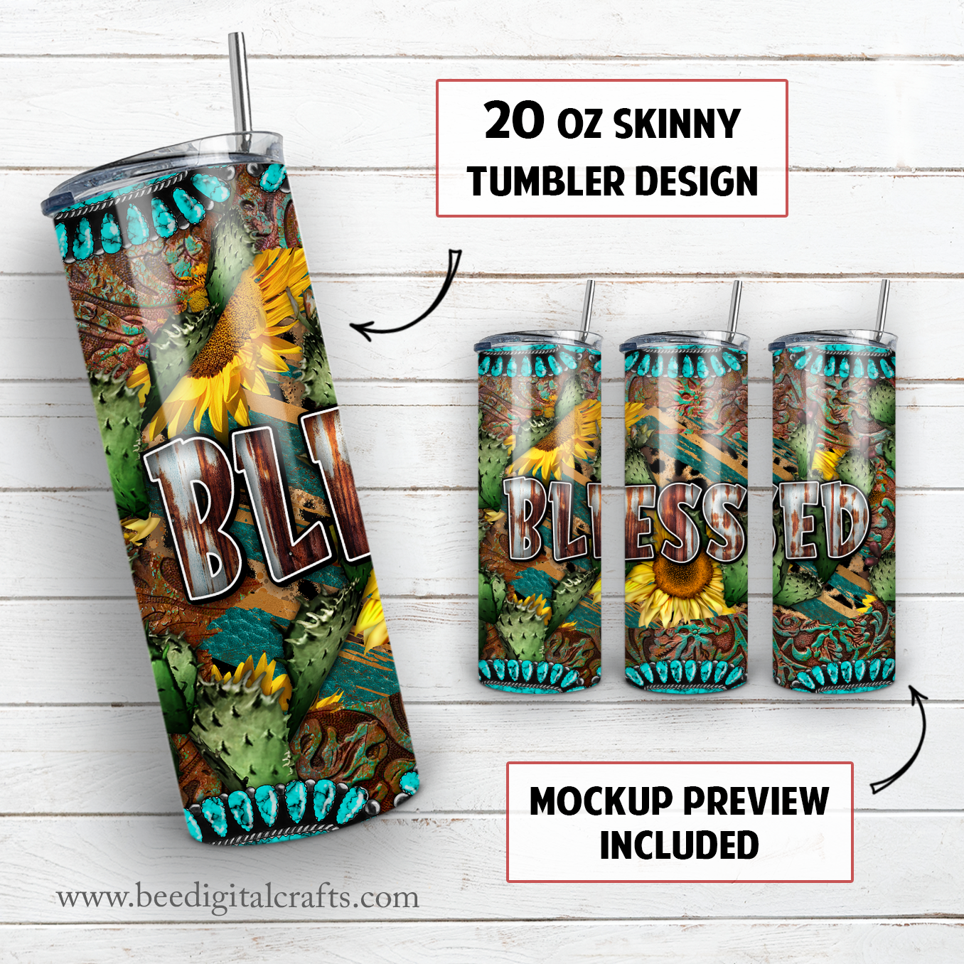 Blessed 20 oz skinny tumbler sublimation design