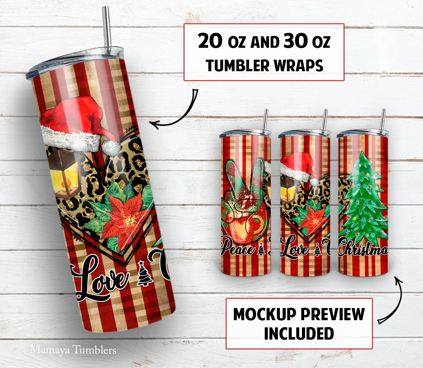 Christmas 20 and 30 oz skinny tumbler sublimation design