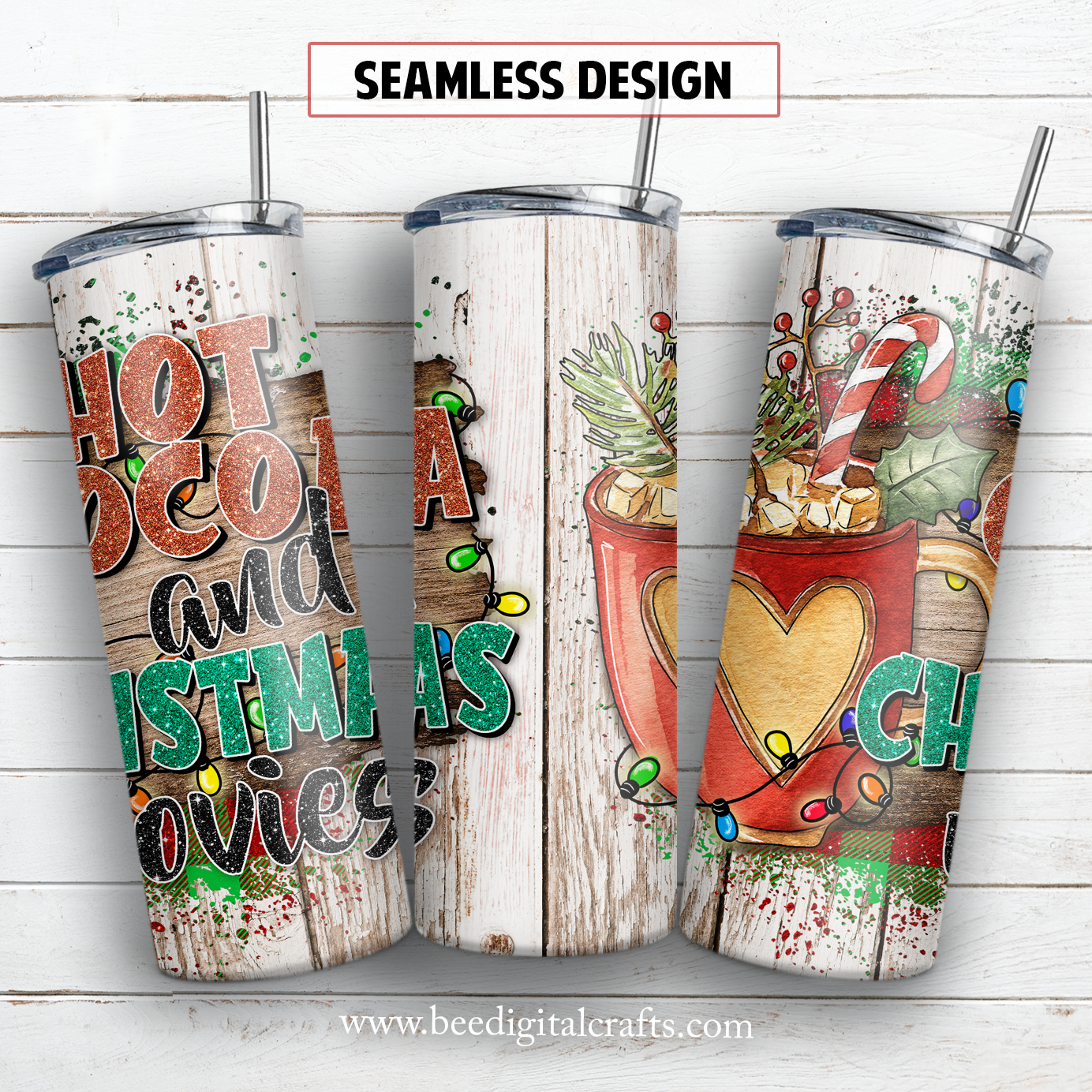 Hot cocoa and Christmas movies 20 oz skinny tumbler sublimation design