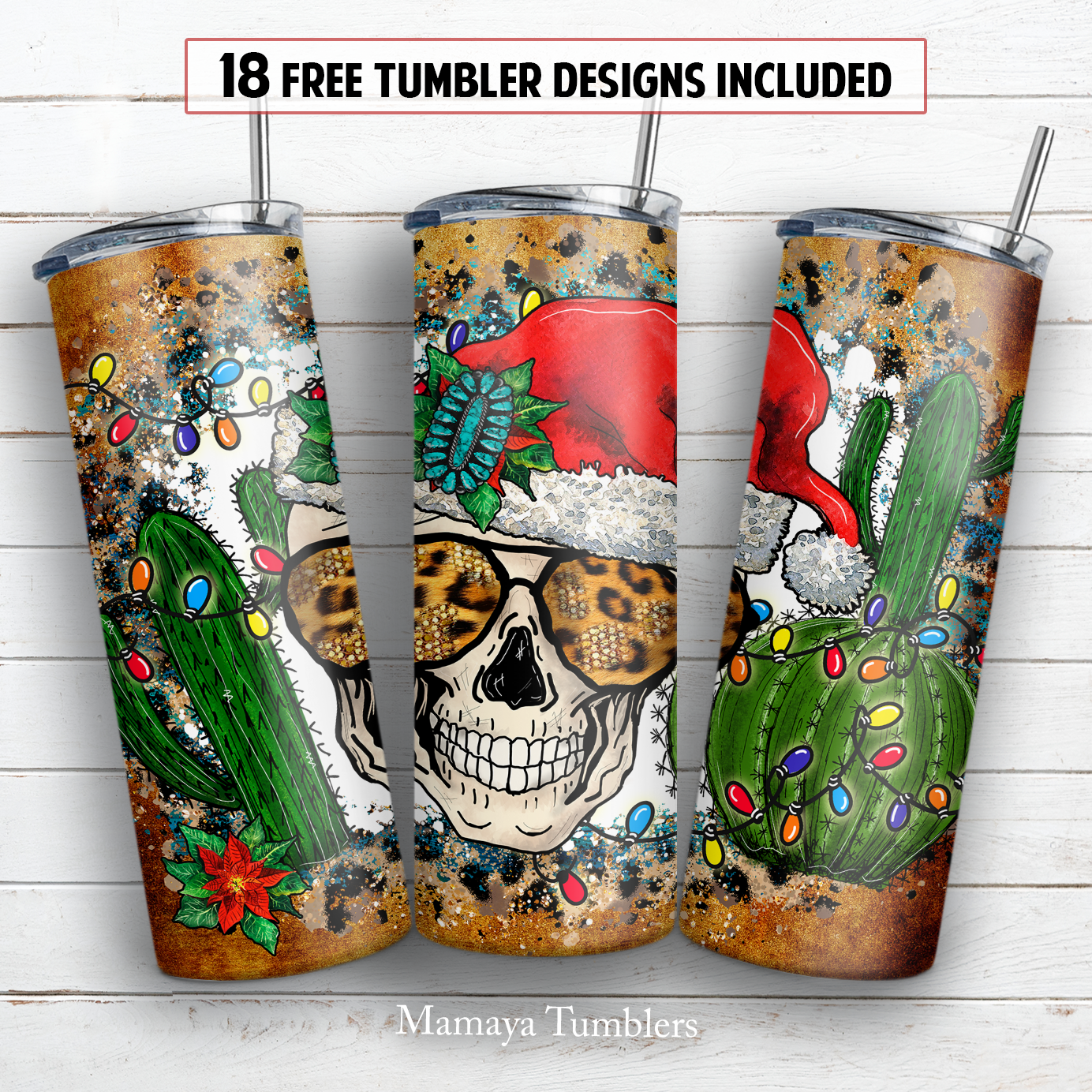 Christmas skull 20 oz skinny tumbler sublimation design