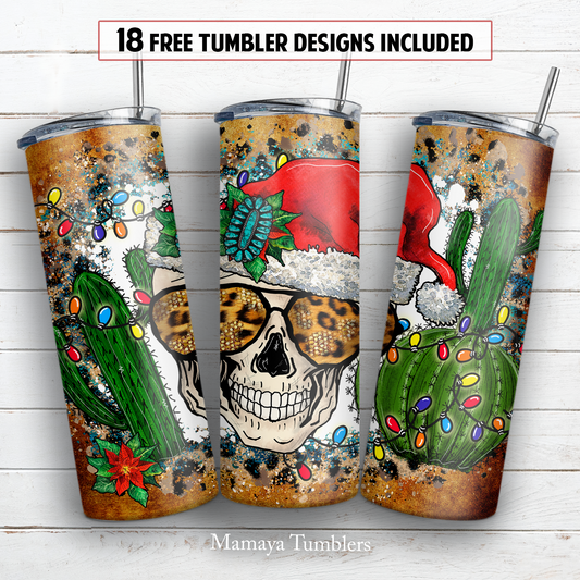 Christmas skull 20 oz skinny tumbler sublimation design