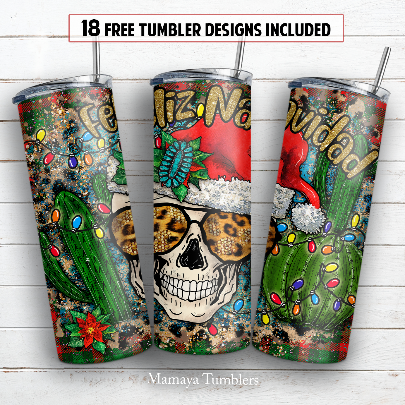 Feliz Navidad 20 oz skinny tumbler sublimation design