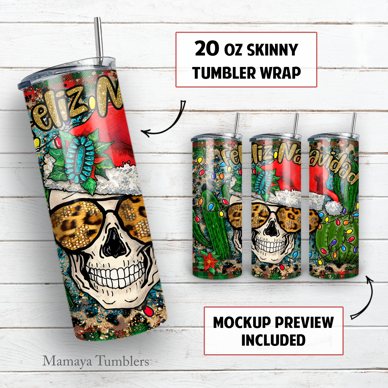 Feliz Navidad 20 oz skinny tumbler sublimation design