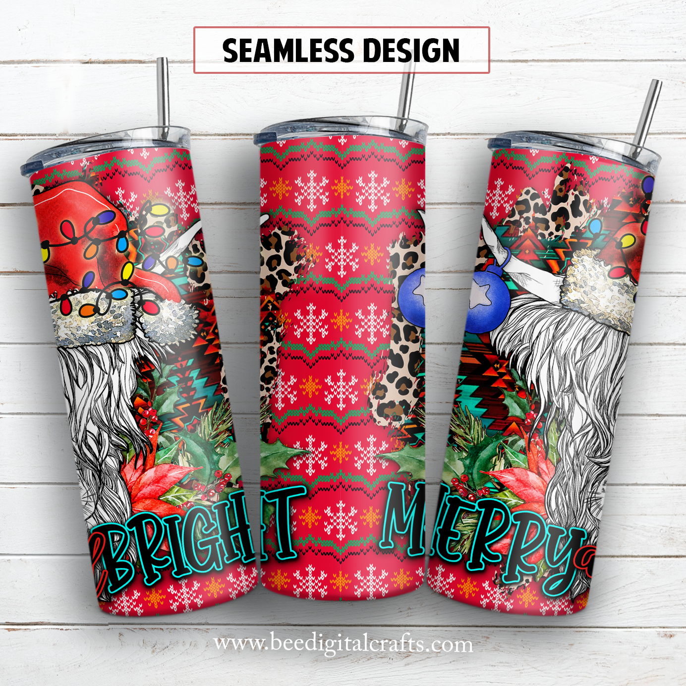 Merry and bright 20 oz skinny tumbler sublimation design