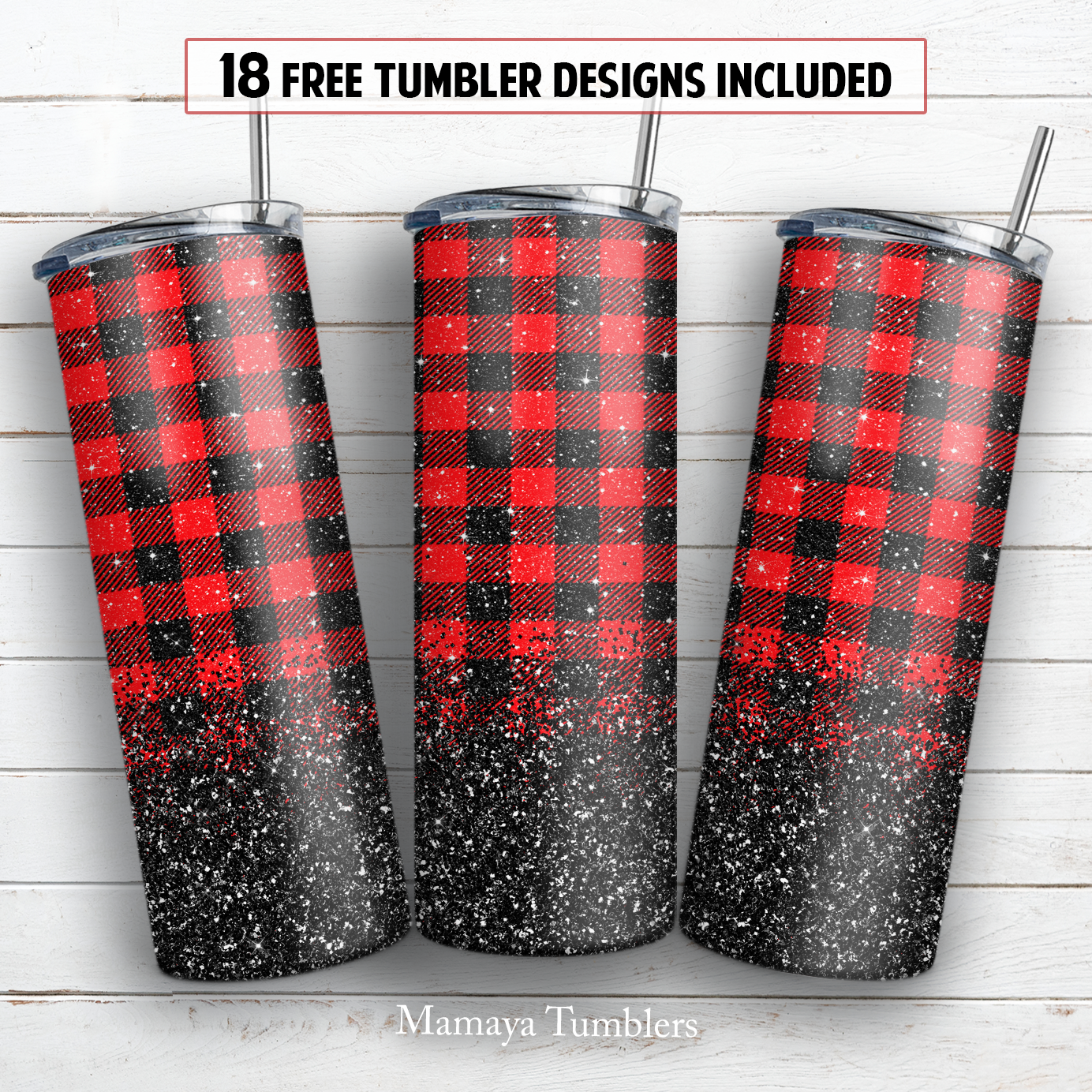 Buffalo plaid glitter 20 oz skinny tumbler sublimation design