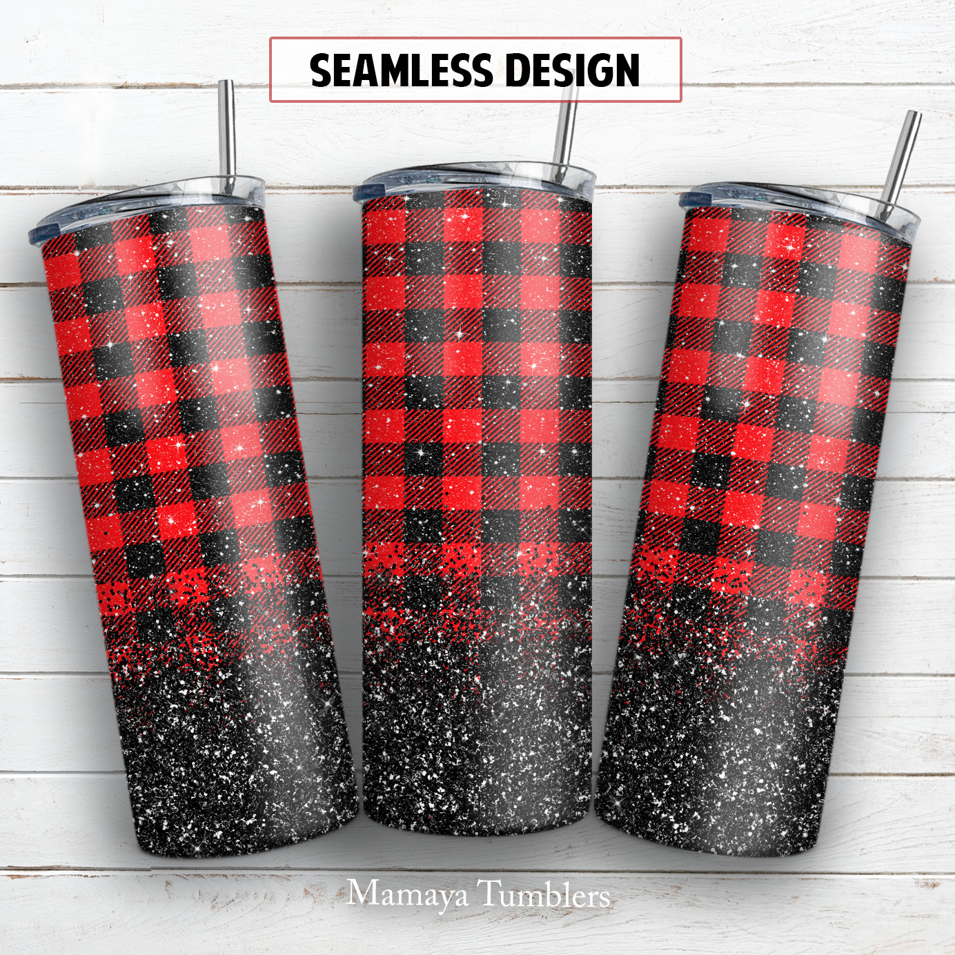 Buffalo plaid glitter 20 oz skinny tumbler sublimation design