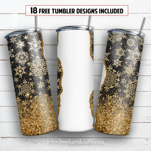 Name glitter snowflake 20 oz skinny tumbler sublimation design