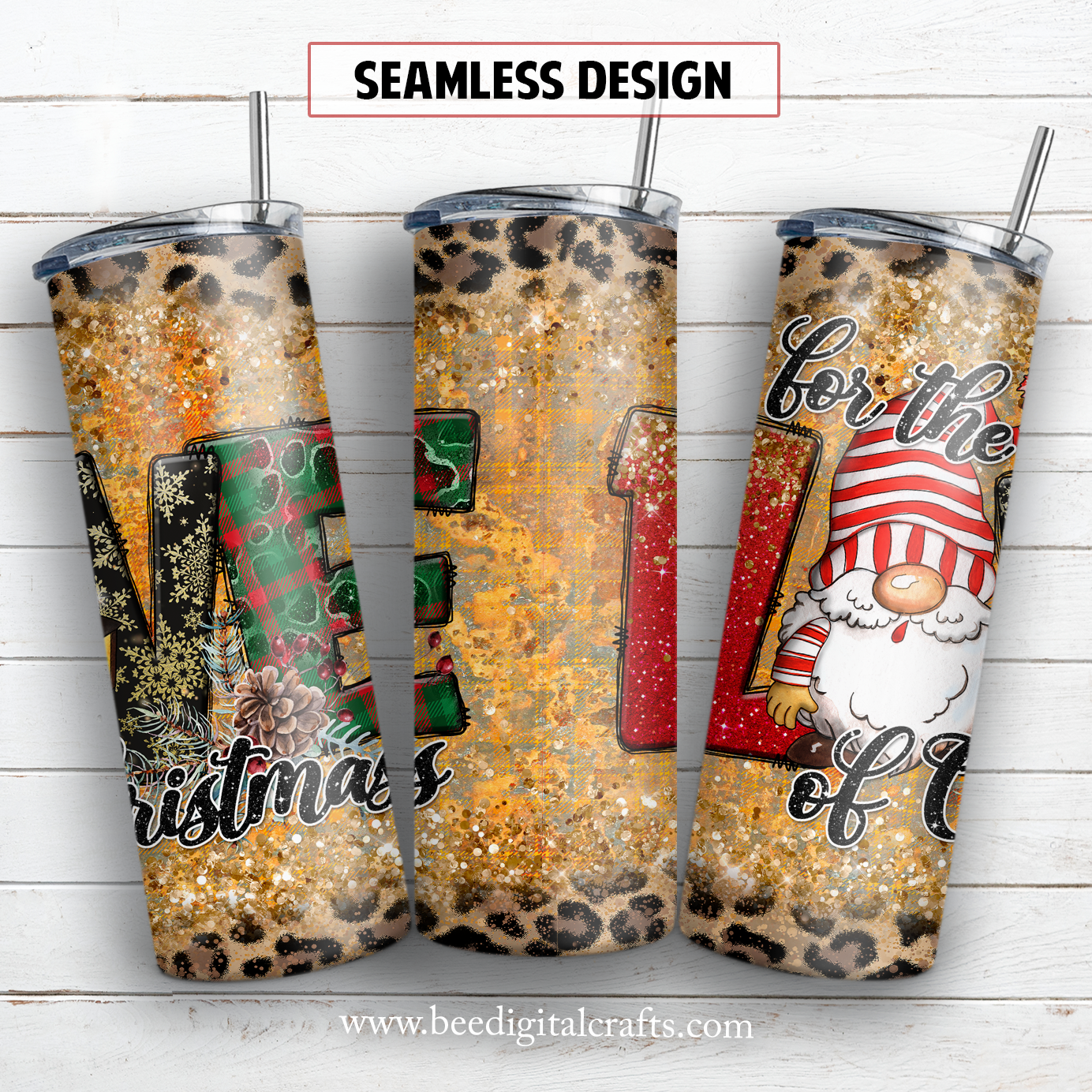 For the love of Christmas Gnome 20 oz skinny tumbler sublimation design