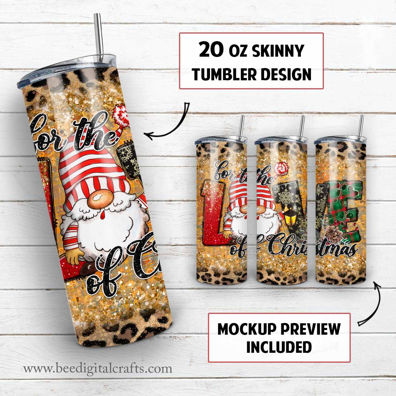 For the love of Christmas Gnome 20 oz skinny tumbler sublimation design