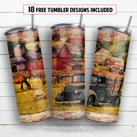 Farm 20 oz skinny tumbler sublimation design