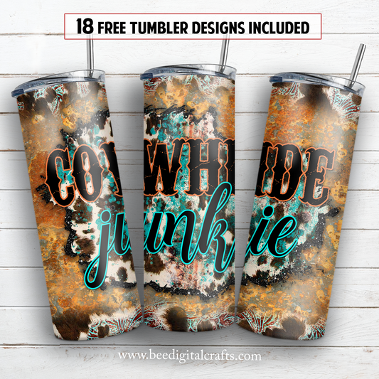 Cowhide junkie 20 oz skinny tumbler sublimation design