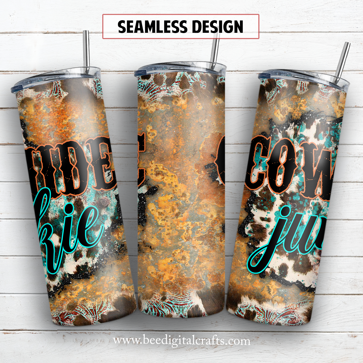 Cowhide junkie 20 oz skinny tumbler sublimation design